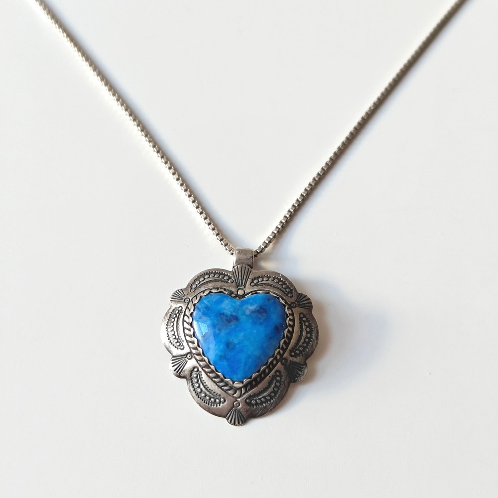 Lapis Lazuli Heart Pendant Sterling Silver 925 QT Quoc Turquoise Inc Vintage